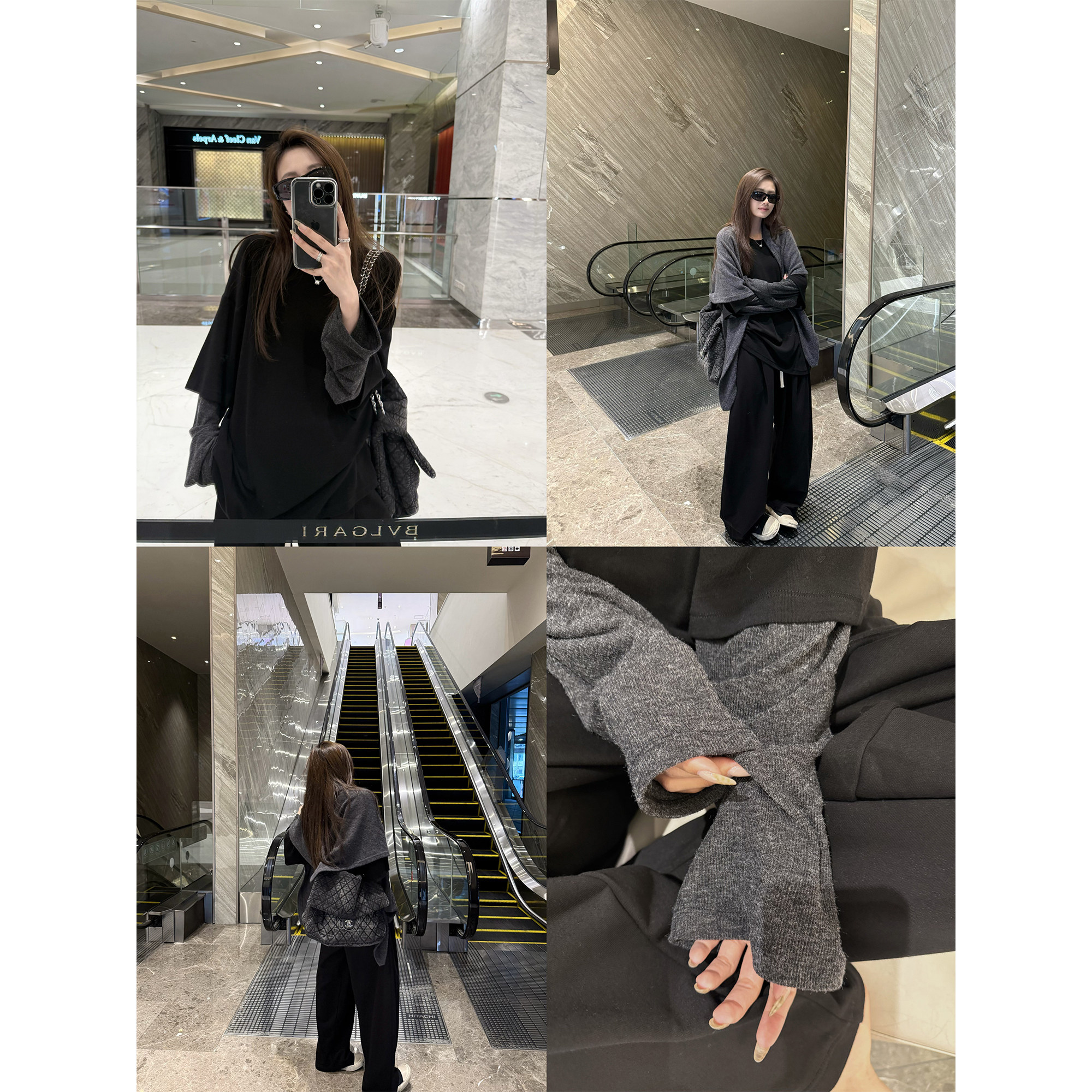 LIL CHER灰漾&复古慵懒感拼接长袖宽松巨显瘦假两件T恤上衣女春秋,淘宝优惠券,粉丝福利购,淘宝优惠卷