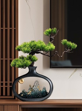 新中式迎客松花瓶摆件客厅玄关电视柜博古架装饰品办公室乔迁礼品