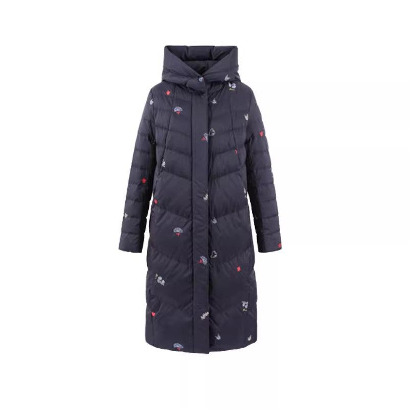 玖特清商场同款女装2024冬季新连帽刺绣加厚大码时尚中长款羽绒服