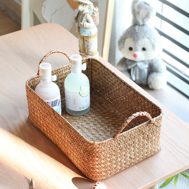浦澜藤草编日式桌面收纳篮格仔柜整理篮茶几零食收纳筐编织篮子,淘宝优惠券,粉丝福利购,淘宝优惠卷