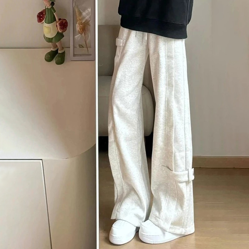 白灰色加绒加厚运动卫裤男秋冬季美式解构弯刀直筒宽松阔腿休闲裤,淘宝优惠券,粉丝福利购,淘宝优惠卷