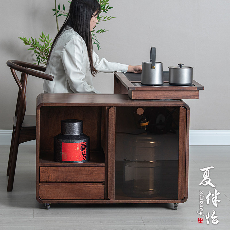 可移动旋转茶台烧水壶一体家用阳台小茶桌轻奢高级感实木茶车边柜,淘宝优惠券,粉丝福利购,淘宝优惠卷