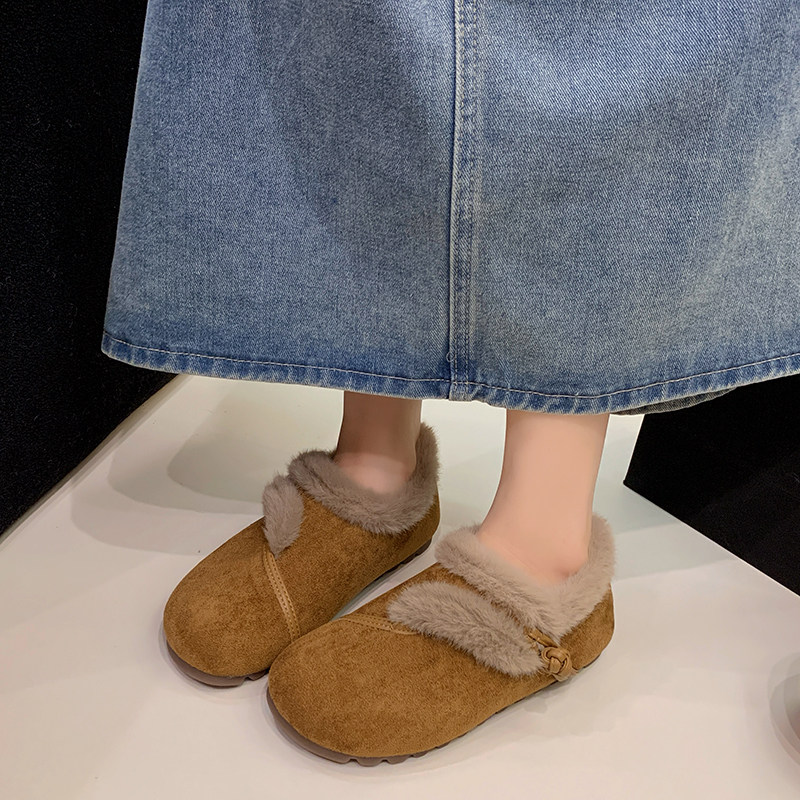 毛毛鞋女加绒平底豆豆鞋2025新款冬季一脚蹬孕妇妈妈雪地棉鞋41码,淘宝优惠券,粉丝福利购,淘宝优惠卷