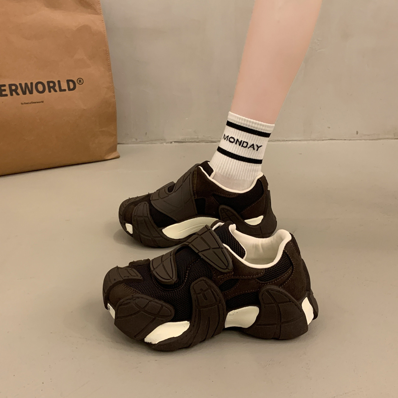 内增高魔术贴厚底老爹鞋女2025新款秋季红色八爪鱼休闲运动鞋34码,淘宝优惠券,粉丝福利购,淘宝优惠卷