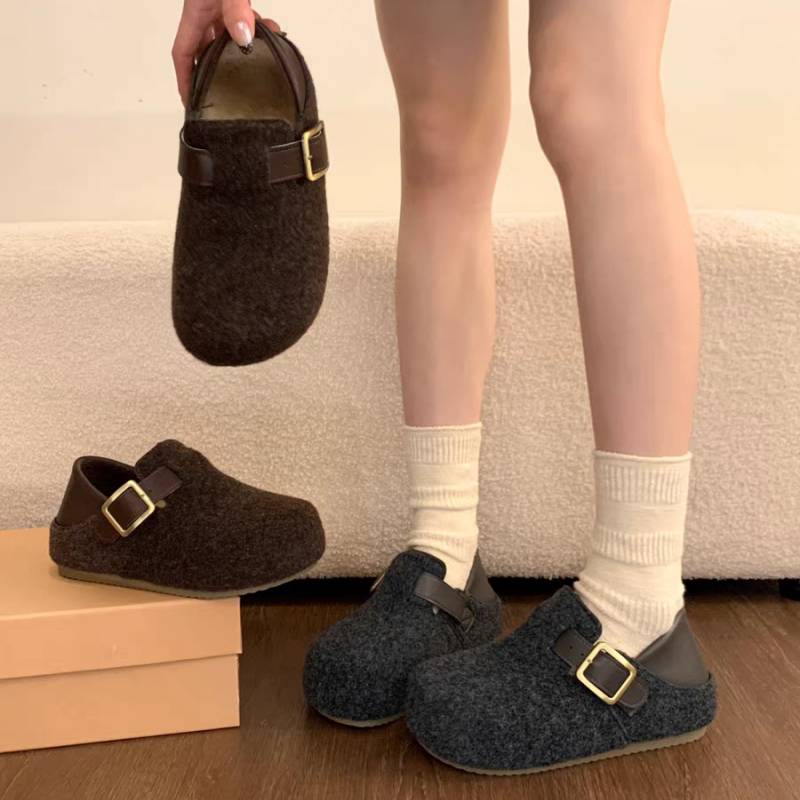 内增高毛呢加绒勃肯鞋女2025冬季新款复古一脚蹬保暖雪地靴棉鞋34,淘宝优惠券,粉丝福利购,淘宝优惠卷