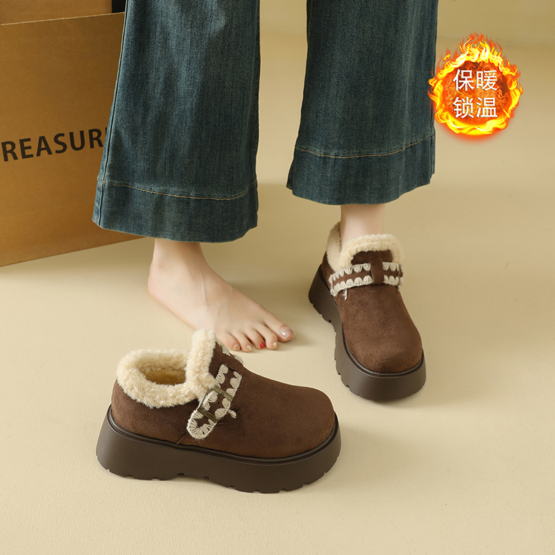 加绒厚底全包勃肯鞋女2025新款冬季小个子增高毛毛棉鞋雪地靴34码 - 图2