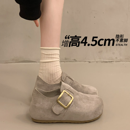 厚底内增高全包勃肯鞋女鞋2026新款春季小个子复古乐福鞋博肯单鞋 - 图1