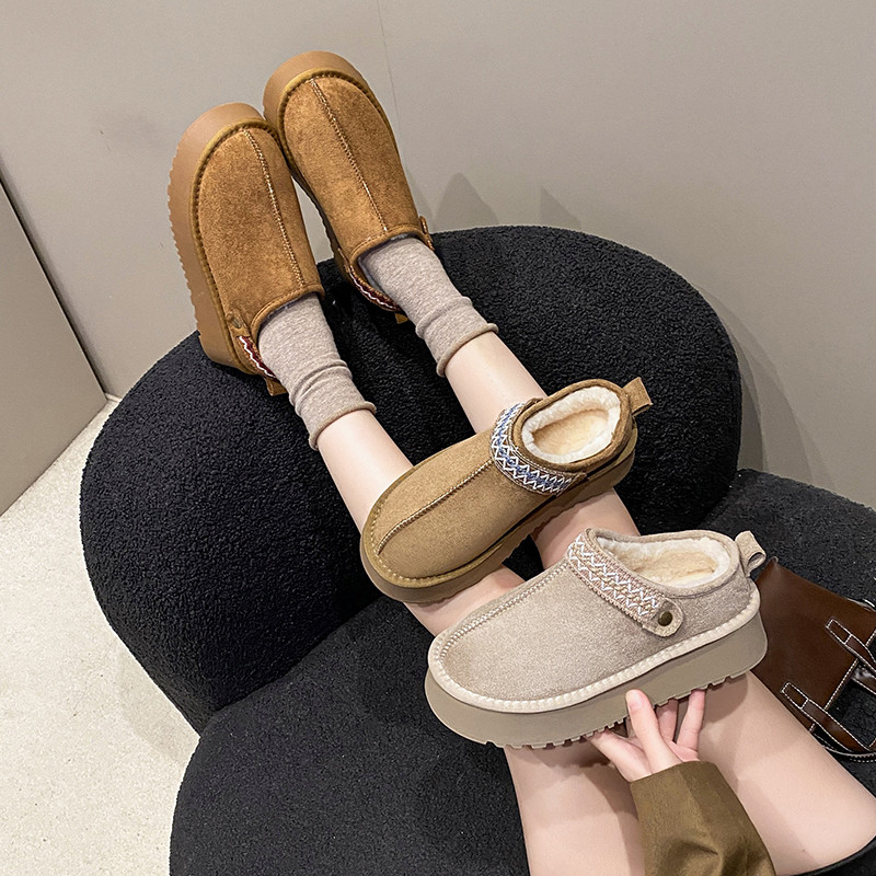 厚底加绒勃肯鞋包头半拖女冬季外穿2025新款一脚蹬棉鞋雪地靴34码,淘宝优惠券,粉丝福利购,淘宝优惠卷