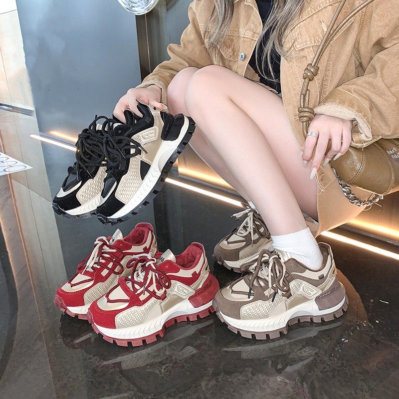 厚底增高老爹鞋女轻便软底2025新款春季炸街红色运动跑步鞋子34码,淘宝优惠券,粉丝福利购,淘宝优惠卷