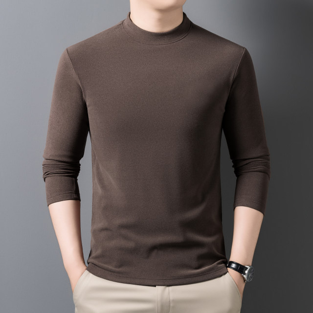 Autumn and winter double-sided velvet bottoming shirt men's long-sleeved T-shirt half turtleneck sweatshirt German velvet warm inner layering top T-shirt