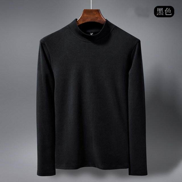 Autumn and winter double-sided velvet bottoming shirt men's long-sleeved T-shirt half turtleneck sweatshirt German velvet warm inner layering top T-shirt