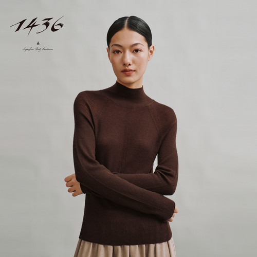 1436精纺细纱线轻薄打底秋冬半高领插肩袖女士羊绒套衫 - 图1