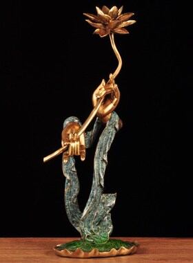 彩铜佛手莲花摆件佛手持莲观音家居客厅电视柜博古架玄关装饰品