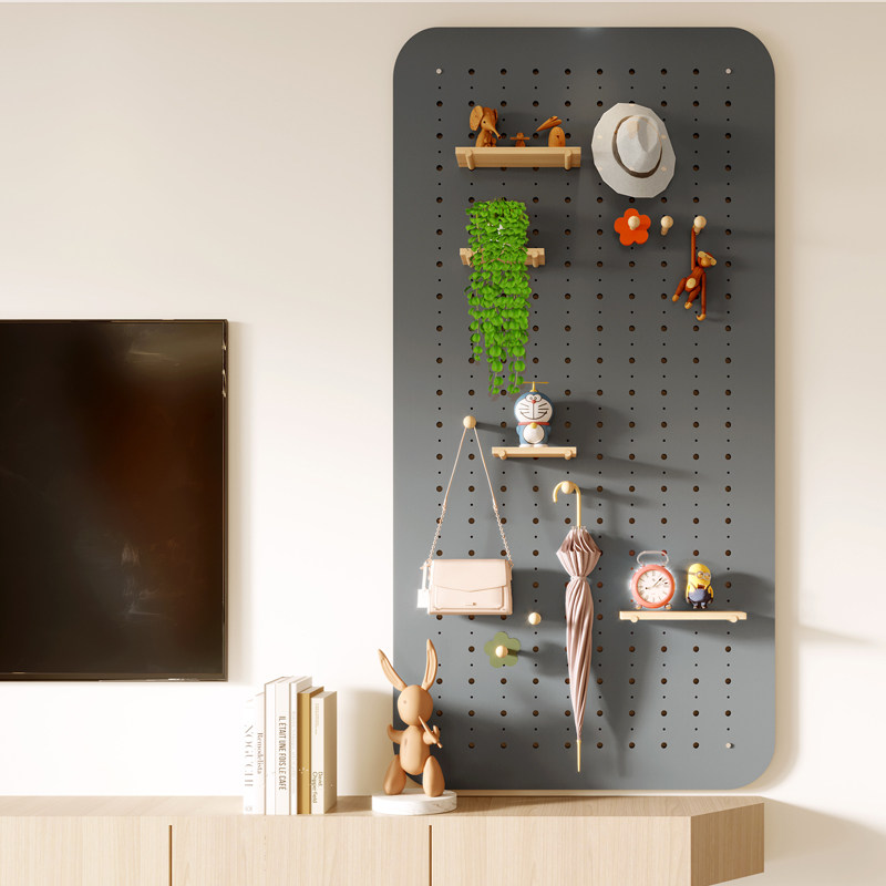Perforated board custom solid wood entrance wall display wooden bookshelf decorative wall storage hanging board wall storage