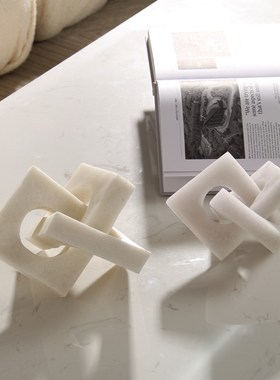 极简简约抽象仿大理石石材摆件样板房客厅书房书架书柜个性艺术品