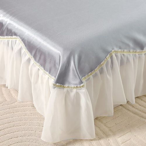 2024新款冰丝席三件套夏季少女可水洗折叠床单床裙款凉席家用软席 - 图2