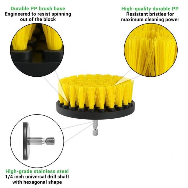 3Pcs/Set Yellow Electric Drill Brush Car Tires Nylon Power S - 图2