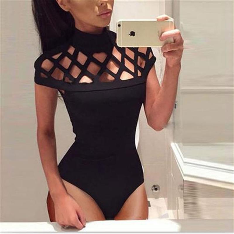 New Womens Hollow Bodysuit Ladies Leotard Bodycon Tops T sh-图2