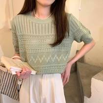 Korean chic summer sweet round Neck Pullover Design with Hol
