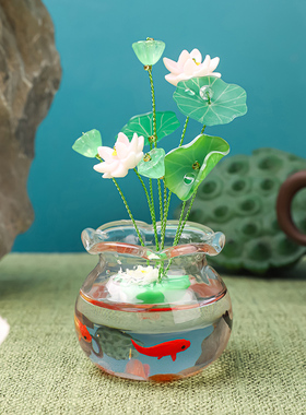 锦鲤荷花瓶桌面摆件茶桌装饰