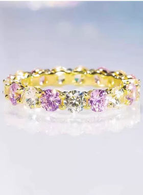 莫桑石高级轻奢粉白间隔排戒