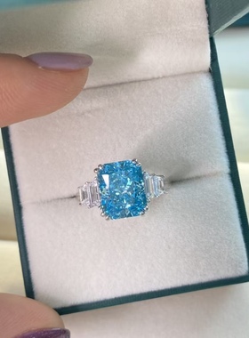 莫桑石满钻奢华3克拉蓝钻戒指