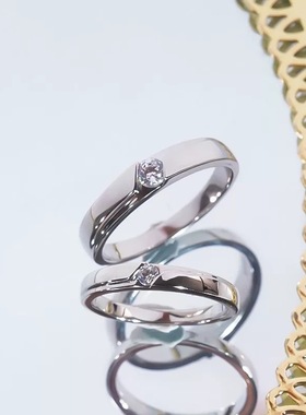 莫桑石错位微镶单钻情侣对戒