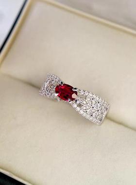 正品莫桑石麦穗红宝石戒指