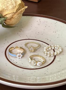 珍珠戒指女款2025年新款潮珐琅装饰小众设计高级感独特素圈指环