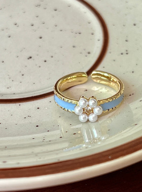 珍珠戒指女款2025年款潮珐琅装饰