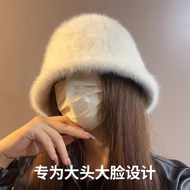 毛绒真兔毛渔夫帽子女秋冬韩系氛围感水桶帽大头围保暖盆帽显脸小,淘宝优惠券,粉丝福利购,淘宝优惠卷