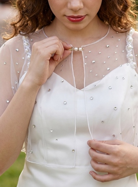 曼真新娘薄纱水钻披肩女白色婚纱礼服遮手臂防晒百搭仙美坎肩MG03