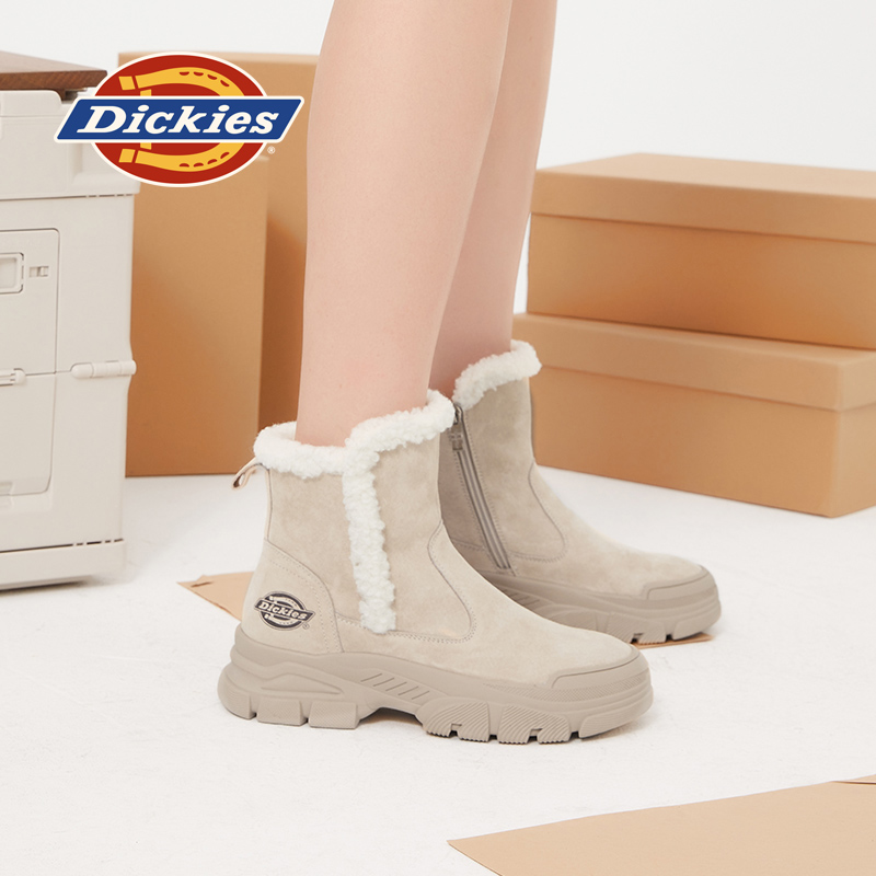 Dickies女鞋2024年冬季新款加绒保暖雪地靴女厚底短靴防滑马丁靴