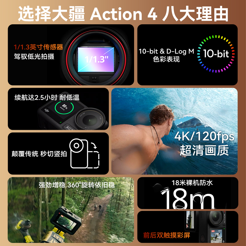 大疆DJI Osmo Action4运动相机高清骑行vlog摄像机户外潜水防抖4K - 图2