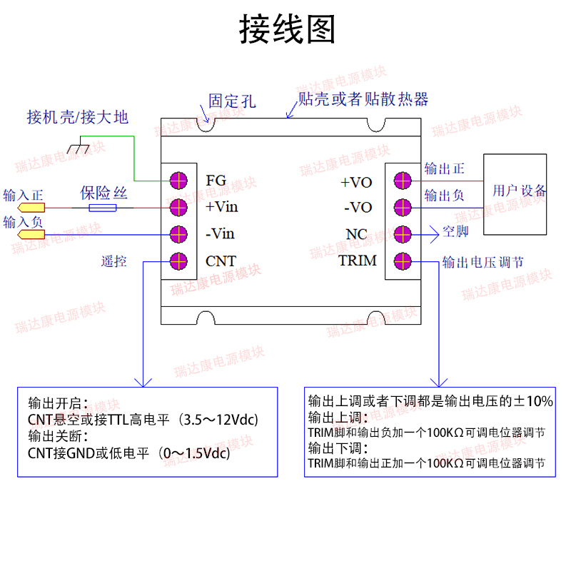 瑞达康D-CDC电源模块单路50W100W150W 12v24v48v110V转5v12v15v24 - 图2