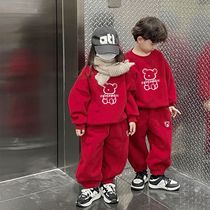 Barabara childrens thickened necropolis suit 2024 new Korean version of male and female childrens New Year Red New Year uniforms Spring Festival