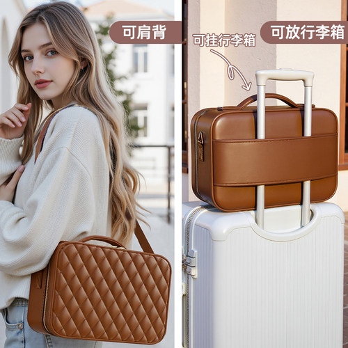 高级带镜化妆包女手提便携旅行收纳包刷大容量外出分区轻奢化妆箱 - 图2