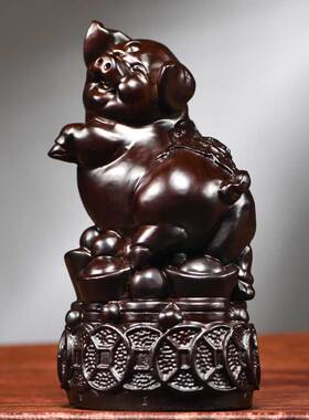 木雕十二生肖猪摆件实木三合补角