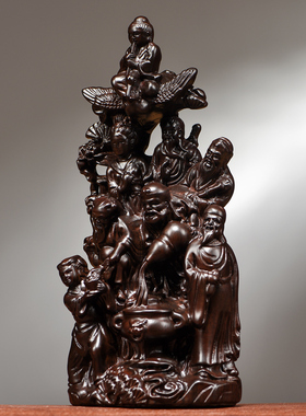 黑檀木雕八仙过海摆件实木装饰