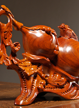 花梨木雕葫芦摆件实木福禄金蟾