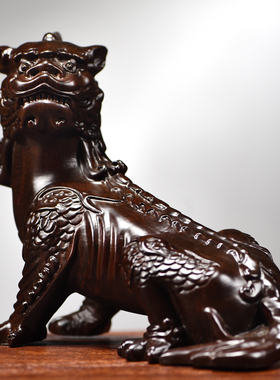 木雕神兽谛听摆件实木地藏王坐骑