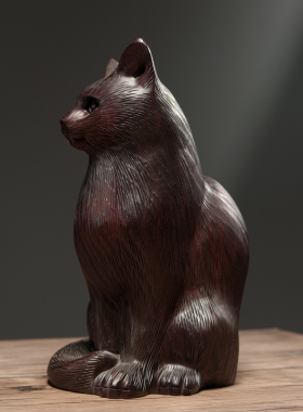 黑檀木雕猫摆件实木动物家居装饰