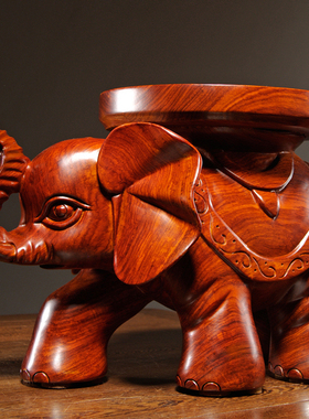 花梨木雕大象换鞋凳摆件实木装饰
