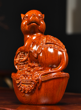 花梨木雕老鼠摆件实木生肖装饰品