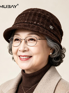 中老年妈红色渔夫帽女士秋