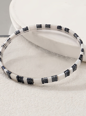 MLGM新款黑白条纹进口tila玻璃珠手链中性男女款简约时尚百搭手饰