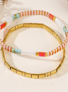 ins小众设计波西米亚风tila珠个性百搭叠戴简约手链女弹力线手串