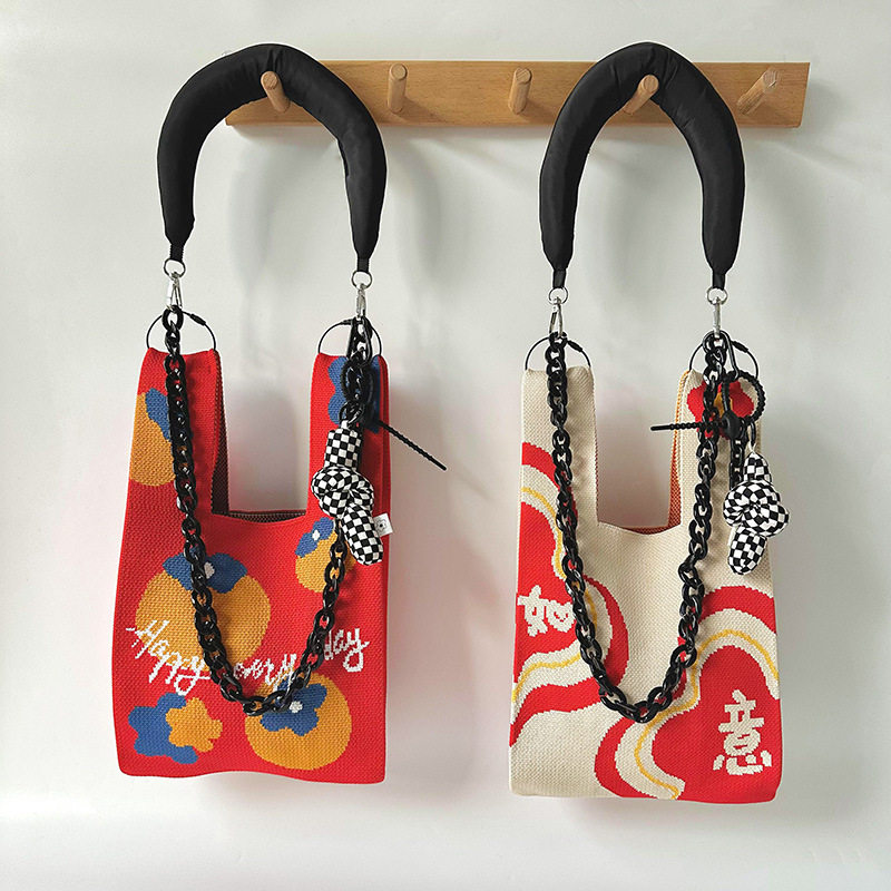 2025新年红色伴手礼袋针织包蛇年喜庆包手提三八妇女节礼物礼品袋