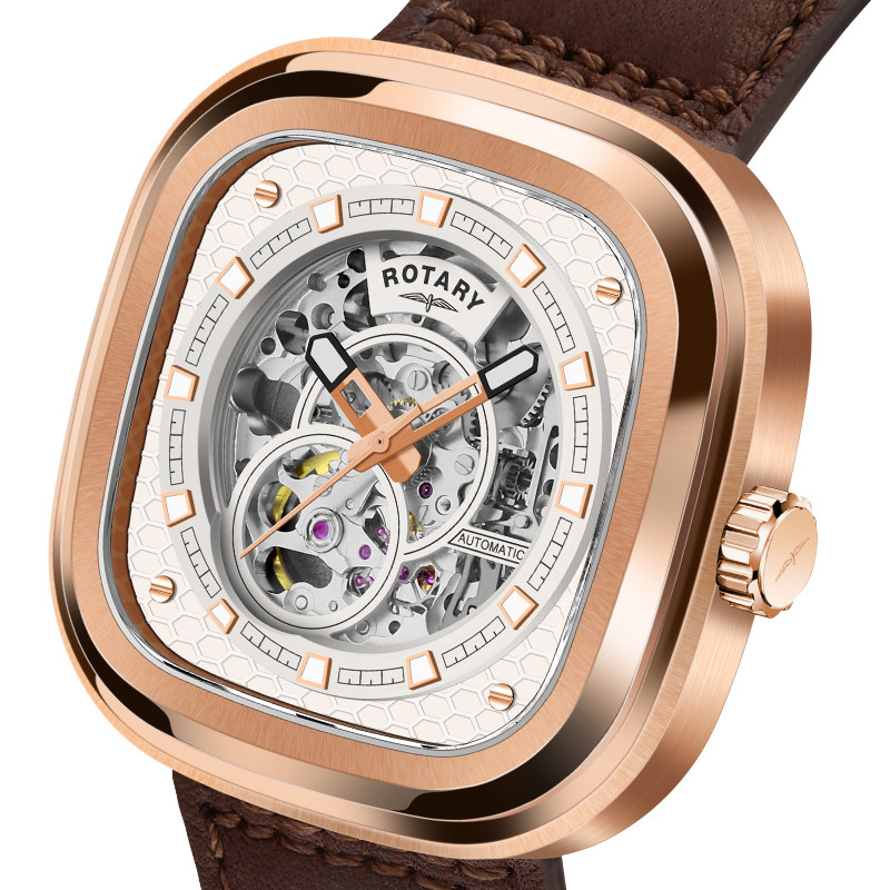 英国ROTARY劳特莱格林威治镂空手表全自动机械表男士腕表男友礼物