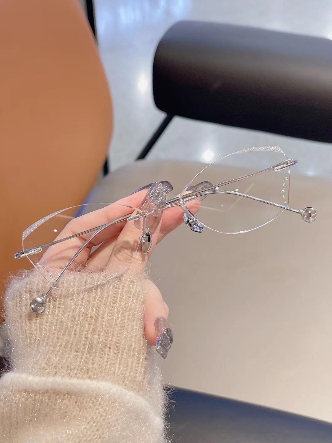 无框钻石切边女款时尚气质平光防蓝光高度数国风时尚定制成品眼镜,淘宝优惠券,粉丝福利购,淘宝优惠卷